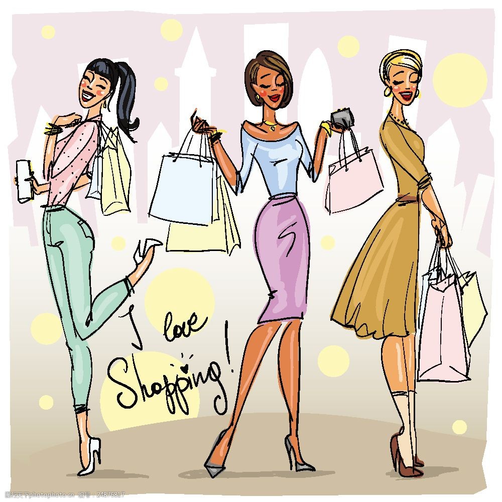 购物女生漫画图片