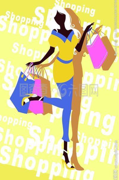 女生购物的图片