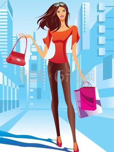女生购物的图片卡通